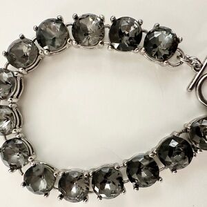 Silver-tone Bracelet Featuring Dark Gray Crystals With Toggle Clasp